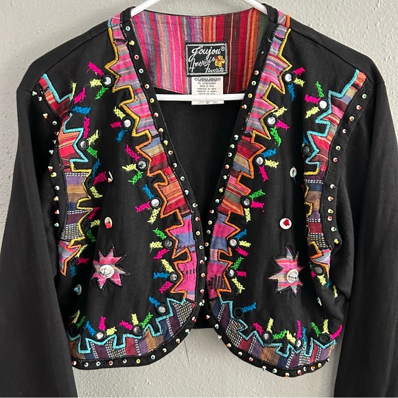 JouJou Embellished Embroidered Beaded Bolero Cropped Open Front Jacket Women’s M - Picture 2 of 10